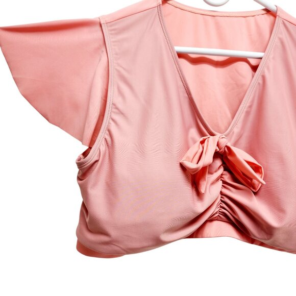 Plus Size 22W Pink V-Neck Crop Top Flutter Sleeves Front Knot Hanna Nikole - Picture 7 of 10